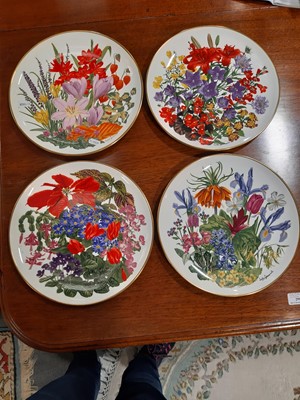 Lot 29 - Franklin Porcelain flower plates and three jasperware cheese dishes