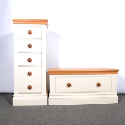 Lot 368 - Cream finish narrow chest of drawers and a single drawer chest