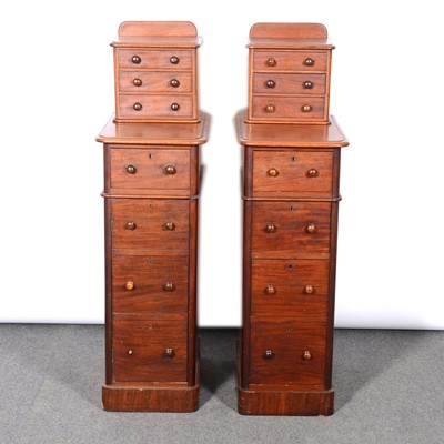 Lot 301 - Pair of Victorian pedestals, with matching three drawer cabinets