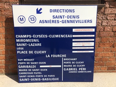 Lot 228B - French railway station enamel sign, 'M13 Directions Saint-Denis Asnieres-Gennevilliers'