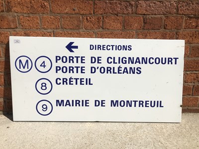 Lot 248 - French railway station enamel directions sign 'M4 Porte de Clignancourt Porte D'Orleans'