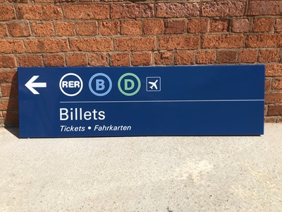 Lot 249 - Original French railway station enamel directions sign 'RER B C Billets Tickets - Fahrkarten'