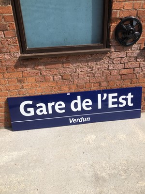 Lot 228 - Large original French railway station enamel sign 'Gare de L'Est - Verdun'