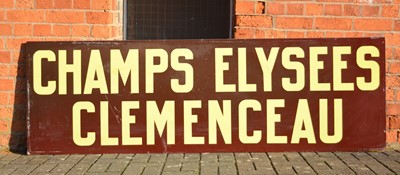 Lot 54 - Very large original French railway station enamel sign 'Champs Elysees - Clemenceau'