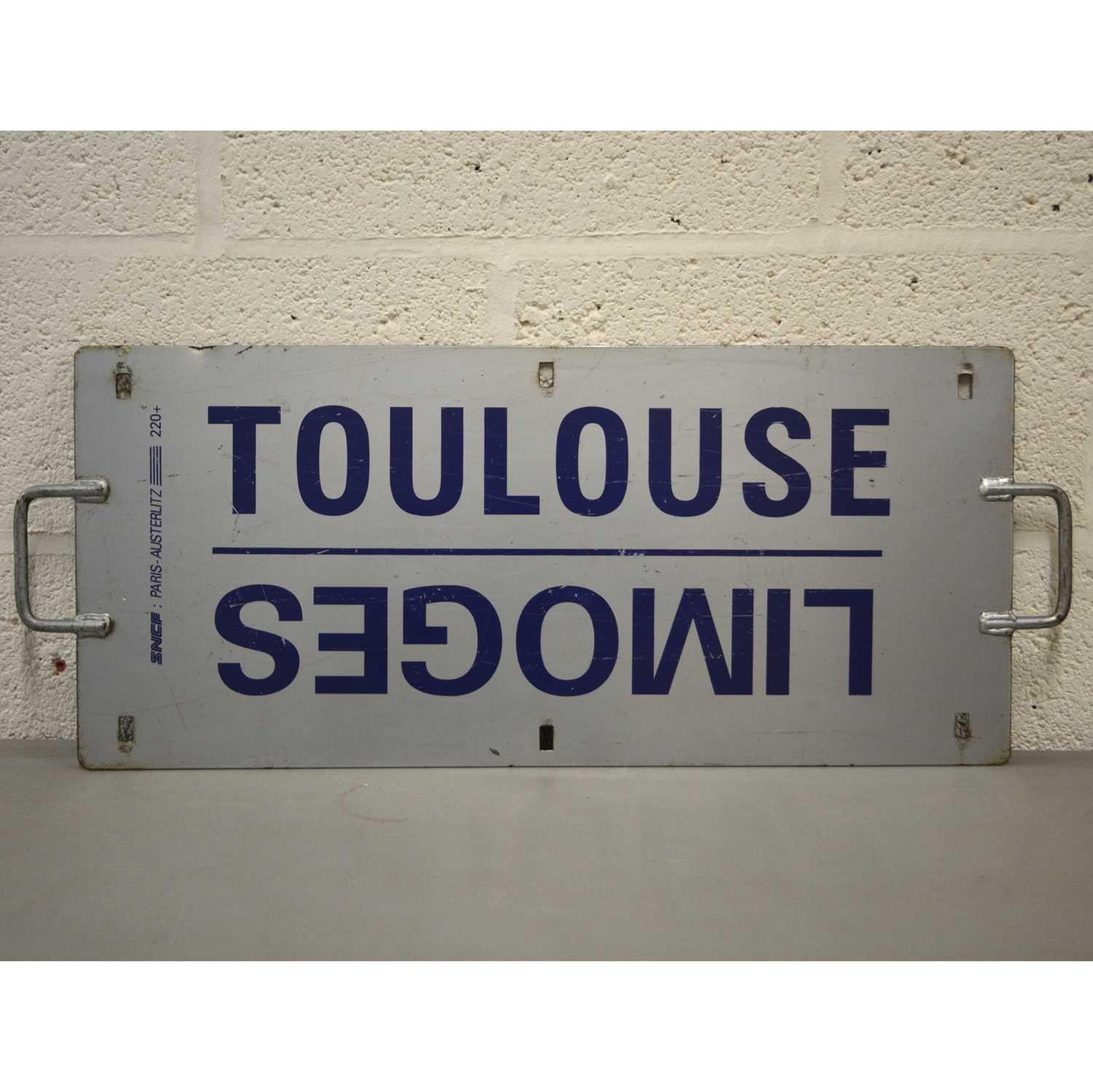 Lot 772 - French SNCF railway train metal plate sign 'Paris - Austerlitz / Brive Toulouse / Limoges'
