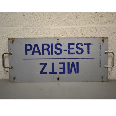 Lot 773 - French SNCF railway train metal plate sign 'Paris-Est / Metz / Forbach / Luxembourg'