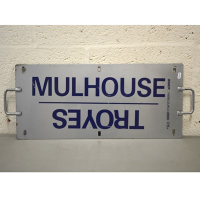 Lot 774 - French SNCF railway train metal plate sign 'Paris (Est) / Bale / Troyes / Mulhouse'