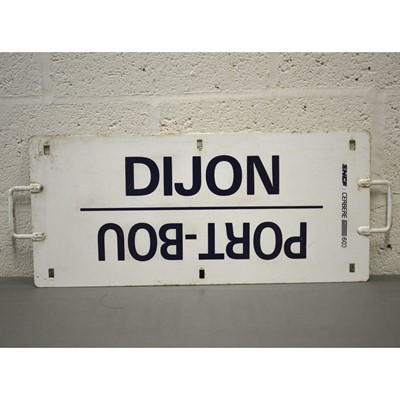 Lot 778 - French SNCF railway metal plate sign 'Dijon / Port-Bou / Paris Gare se Lyon / Besancon'
