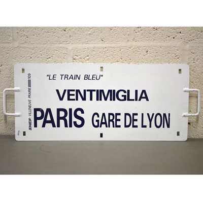 Lot 779 - French SNCF railway train metal plate sign 'Paris Gare de Lyon / Ventimiglia "Le Train Bleu"'