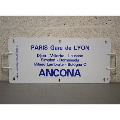 Lot 780 - French SNCF railway train plate sign 'Paris Gare de Lyon / Ancona'
