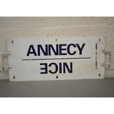 Lot 781 - French SNCF railway train metal plate sign 'Valence / St Gervais / Nice / Annecy'
