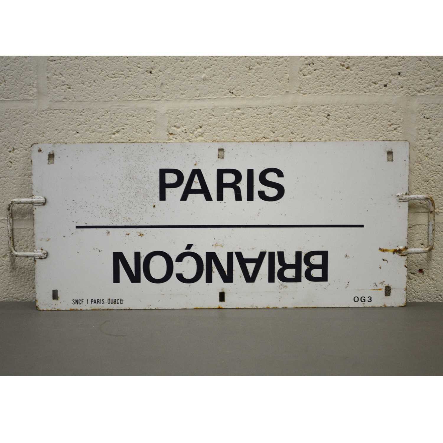 Lot 785 - French SNCF railway train metal plate sign 'Paris / Briancon / St Gervais / Bourg-St Maurice'
