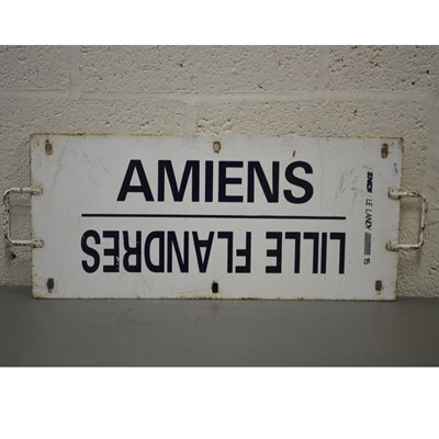 Lot 292 - French SNCF railway train plate metal sign 'Paris-Nord / Laon / Lille Flandres / Amiens'