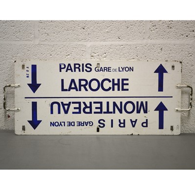 Lot 790 - French railway train metal plate 'Montereau / Laroche / Sens / Moret Veneux Les Sablons'