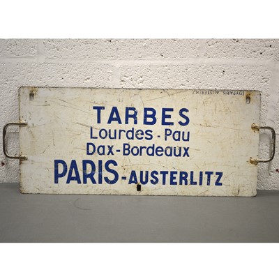 Lot 283 - French railway train plate sign 'Tarbes / Paris-Austerlitz'