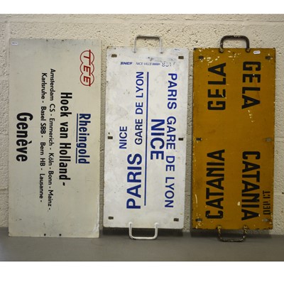 Lot 798 - Three railway plates metal signs, including SNCF 'Paris - Nice'