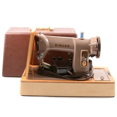 Lot 361 - Copper kettle, Adler typewriter and a Singer sewing machine.