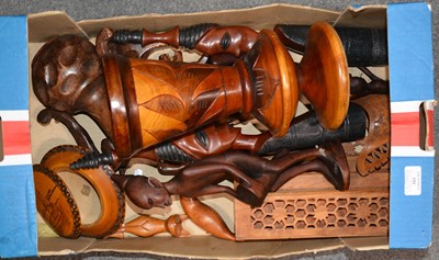 Lot 161 - A quantity of carved wooden idols, vessels and other treen