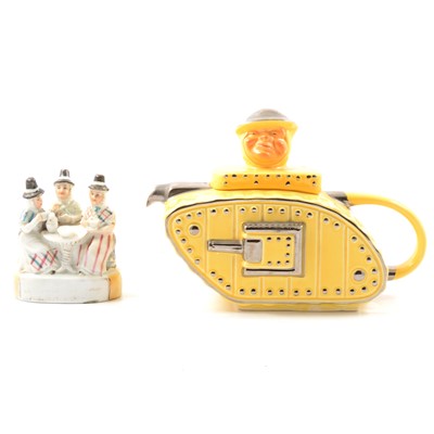 Lot 19 - Novelty Tank teapot, by Sadler, and a fairing group