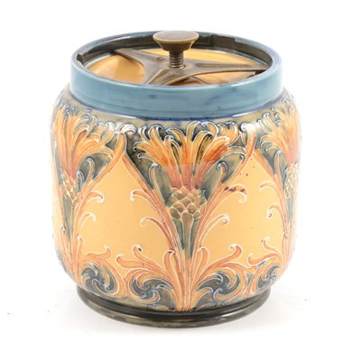 Lot 1011 - William Moorcroft for Macintyre & Co,  a Florian Cornflower tobacco jar and cover, circa 1900.