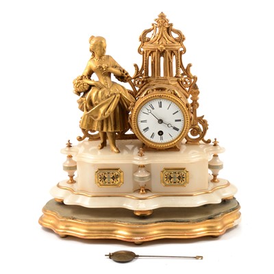 Lot 211 - French gilt metal and alabaster mantel clock
