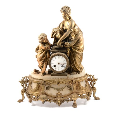 Lot 217 - French gilt metal and alabaster mantel clock