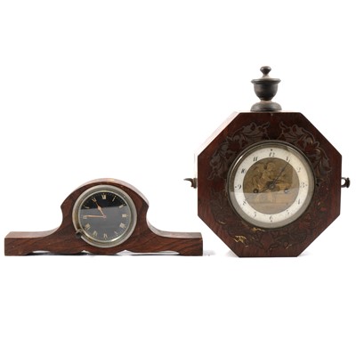 Lot 212 - American brass inlaid rosewood octagonal shape wall clock; and a small hat clock