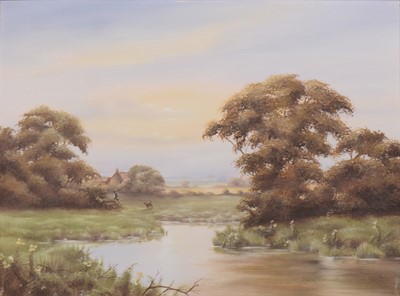 Lot 321 - Lesley Hammett, Countryside stream, and Cornfield, a pair