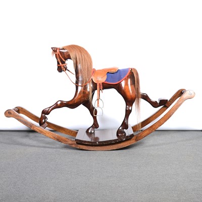 Lot 135 - Wooden child's rocking horse, curved wooden frame, length 193cm.