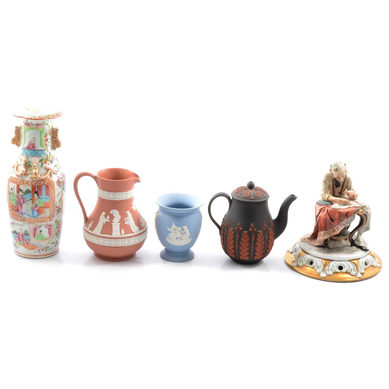 Lot 66 - Cantonese famille rose vase, Wedgwood and other ornaments