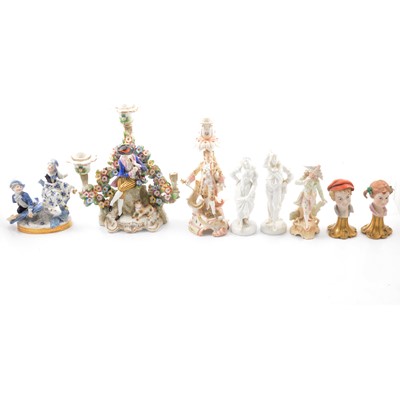 Lot 60 - Dresden porcelain candlestick group, other Continental figures