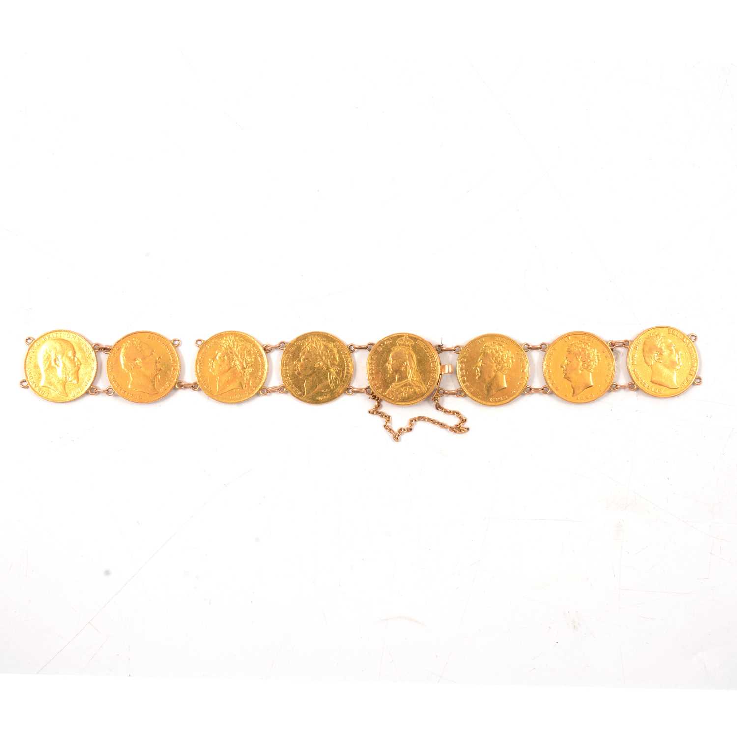 Lot 85 - A Gold Full Sovereign bracelet with eight early coins.