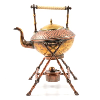 Lot 130 - Victorian brass and copper spirit kettle on stand