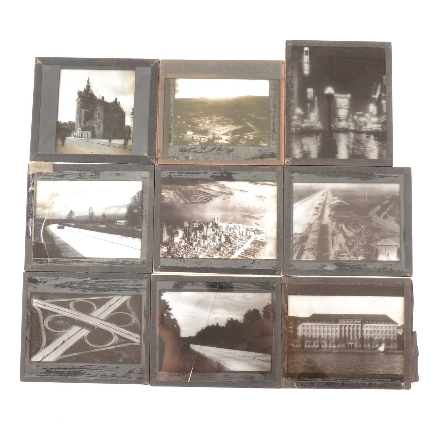 Lot 124 - German lantern slides, including industrial scenes, shipping yards, and downtown Manhattan