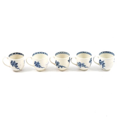 Lot 2 - Five porcelain teacups, blue floral decoration
