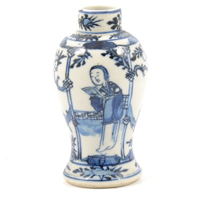 Lot 14 - A Chinese blue and white vase, decorated with figures in a garden.