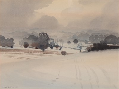 Lot 287 - Peter Atkin, four country scenes, watercolours, and a map of Northamptonshire