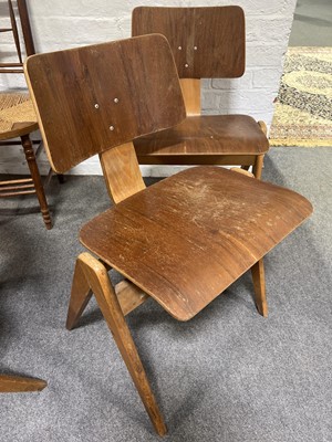Lot 1060 - Set of four plywood 'Hillestak' stacking chairs, designed by Robin Day, designed 1950s