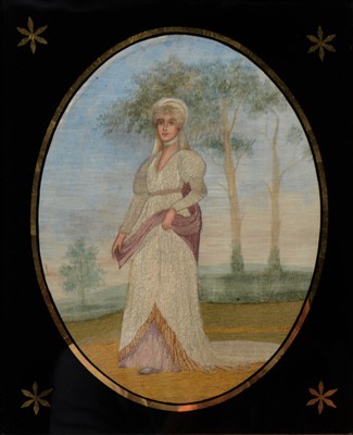 Lot 302 - Regency embroidery images, 'Four Girls Dancing', and 'Lady with Trees'