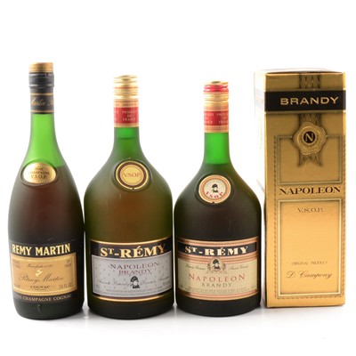 Lot 270 - Three bottles of brandy and a Cognac