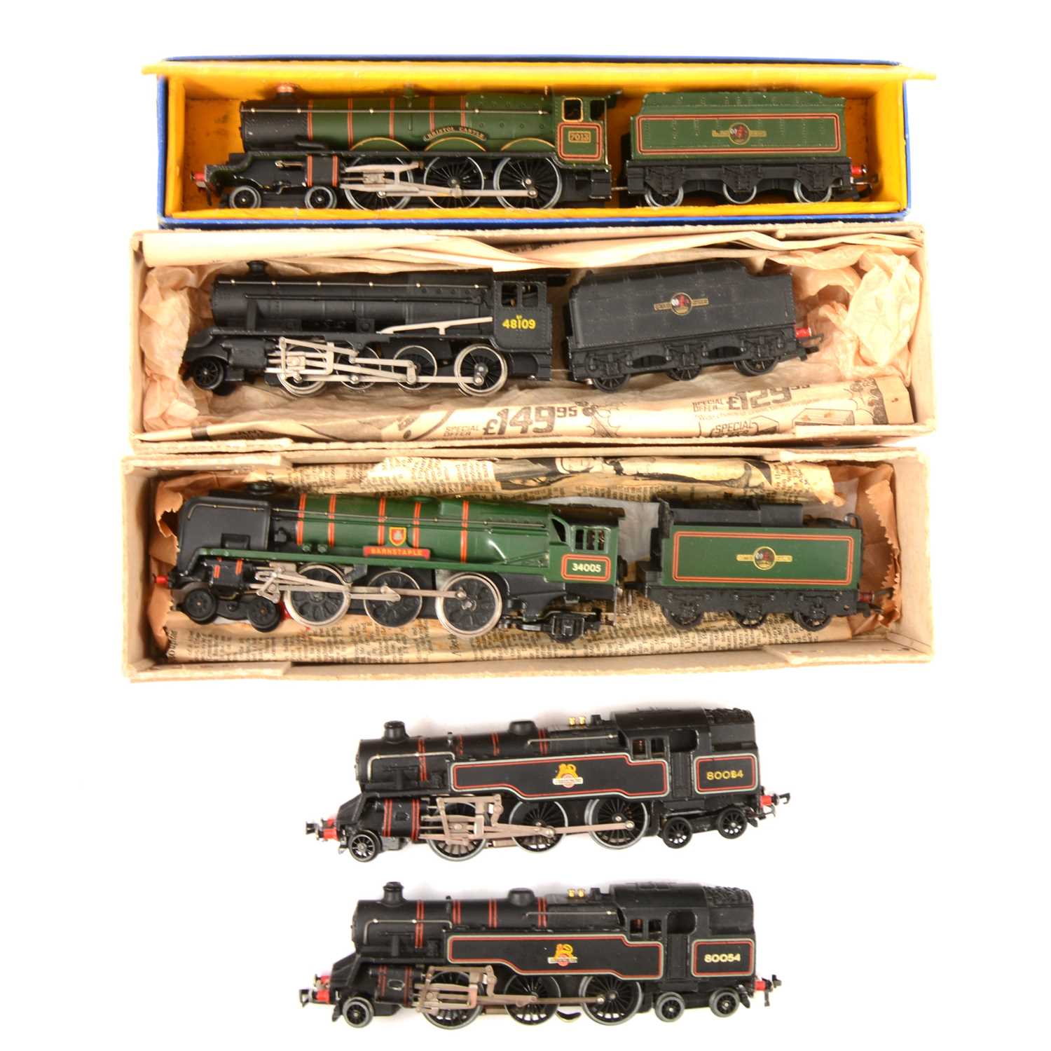 Lot 58 - Five Hornby Dublo OO gauge locomotives including EDLT20 BR 4-6-0 'Bristol Castle'