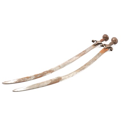 Lot 247 - Two antique Turkish talwar (tulwar) swords