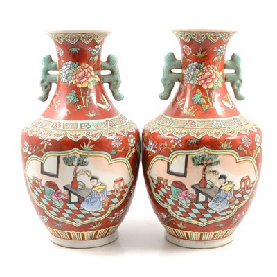 Lot 40 - Pair of 20th Century Chinese famille verte vases.
