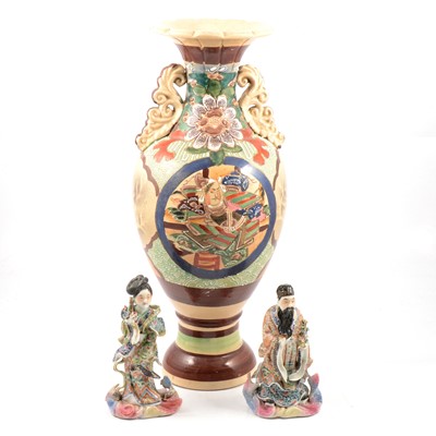 Lot 90 - Two Chinese porcelain figures and a large Japanese Satsuma vase
