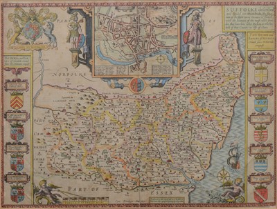 Lot 266 - John Speed, engraved and handcoloured map of Suffolk, 1610