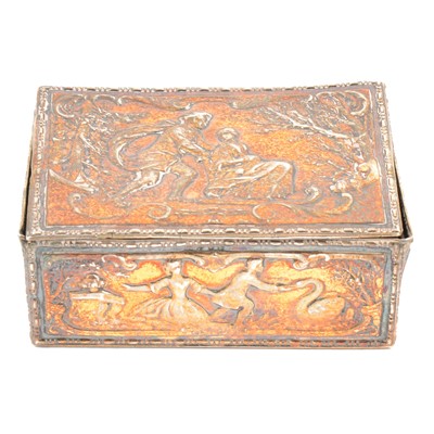 Lot 307 - A Victorian silver trinket box repousse chased with sentimental scenes.