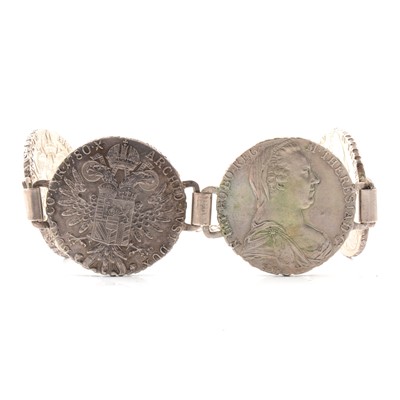Lot 109 - A silver coin bracelet and Victorian Crown 1889.