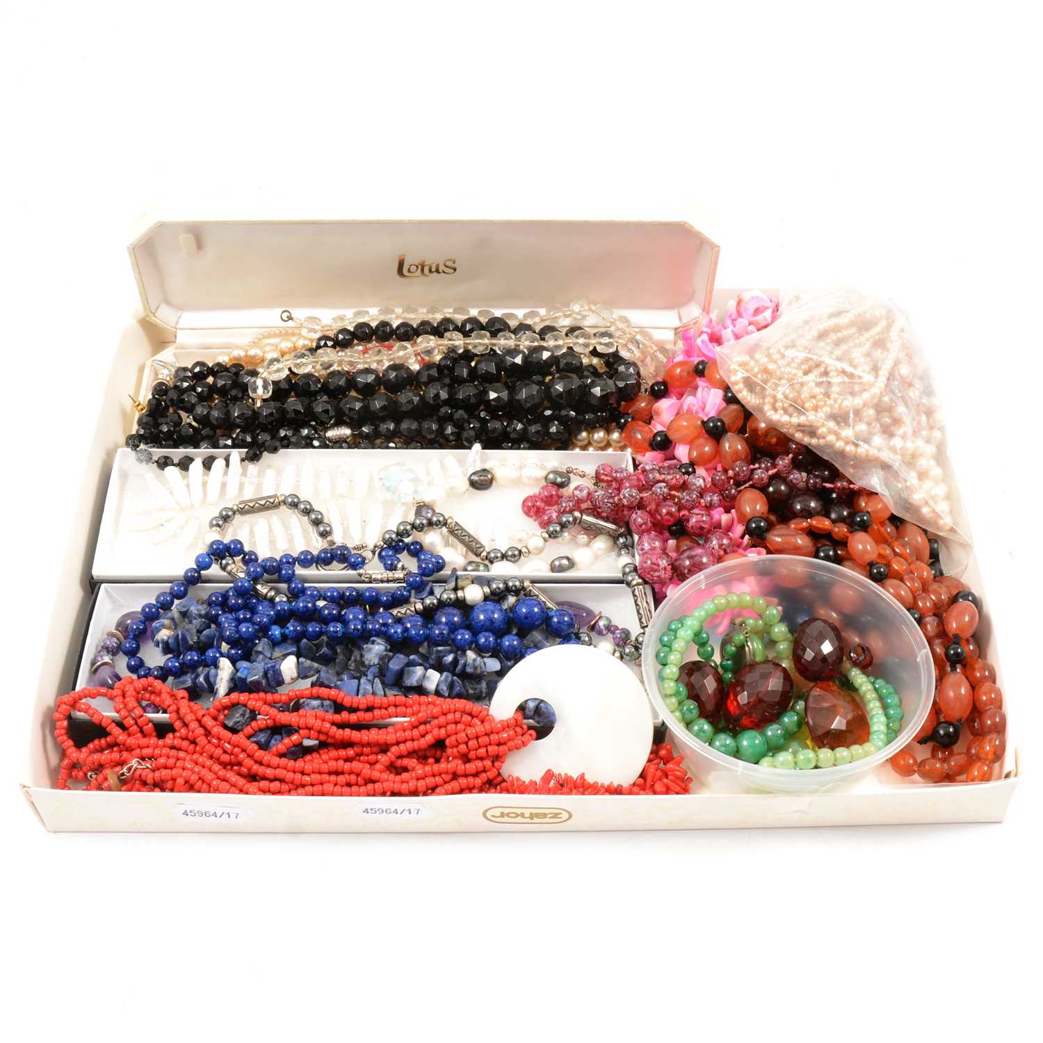 Lot 221 - A collection of natural stone bead necklaces, simulated pearls, glass beads.