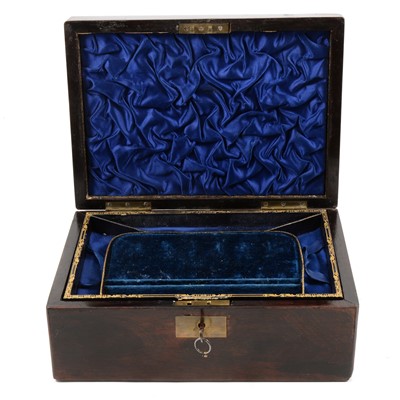 Lot 127 - A mahogany jewel box with two fitted lift out trays and key.