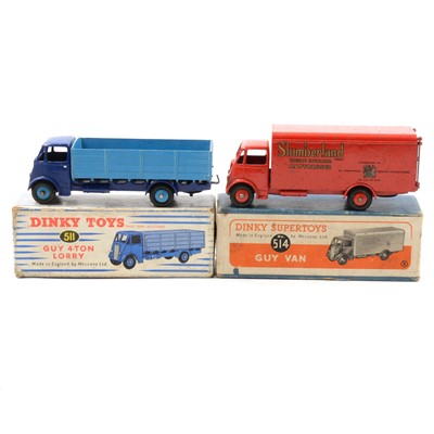 Lot 265 - Dinky Toys die-cast models 514 Supertoys Guy van 'Slumberland'; 511 Guy 4-ton lorry.